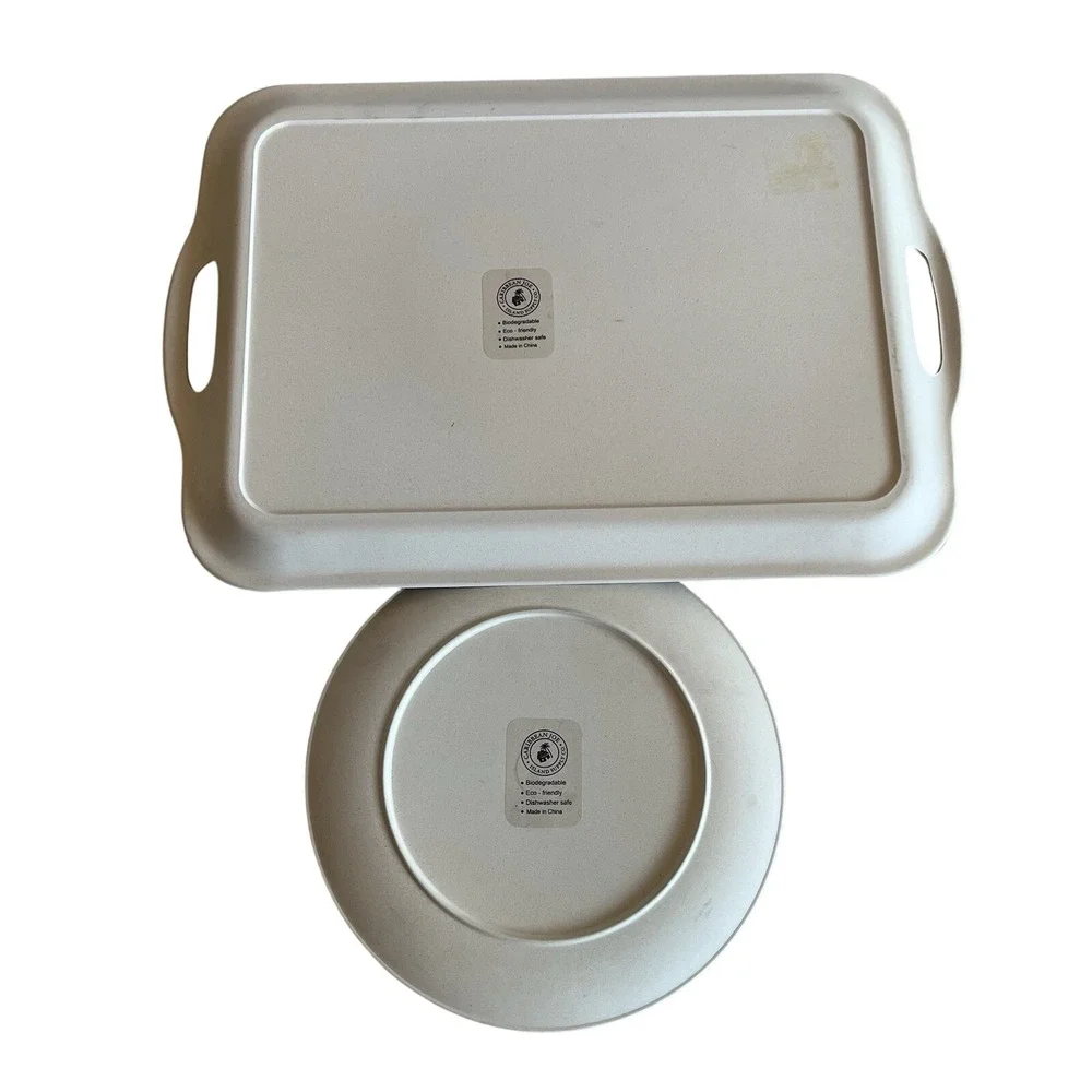 Tropical‎ Hibiscus Tiki  Blue Melamine Tray  + 7 Dinner Plates Caribbean Joe